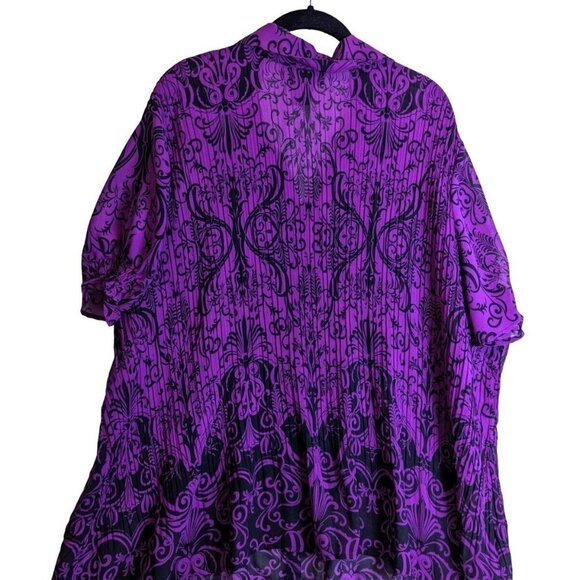 Lane Bryant Plus sz 22/24 Button Up Pleated Paisley Blouse Top Short Puff Sleeve - Picture 8 of 8